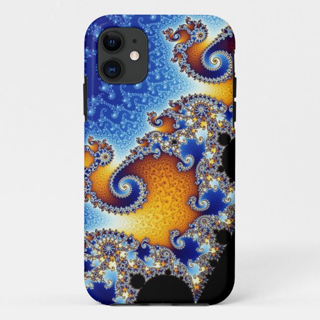 Capa Para iPhone 11 Fractal espiral dobro azul de Mandelbrot (Verso)