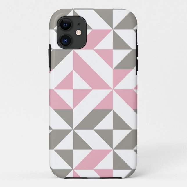 Capa Para iPhone 11 Framboesa rosa e ZigZag geométrica prateada (Verso)