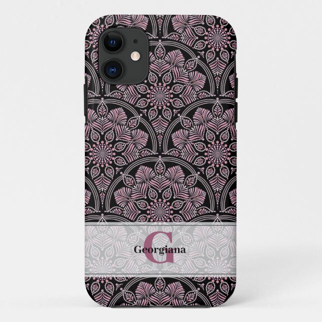 Capa Para iPhone 11 Fronteira Floral Rosa Dusky 20s Personalizada Mand (Verso)