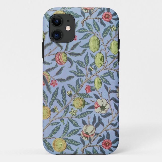 Capa Para iPhone 11 Fruta William Morris Pomegranate Ornamento Azul (Verso)