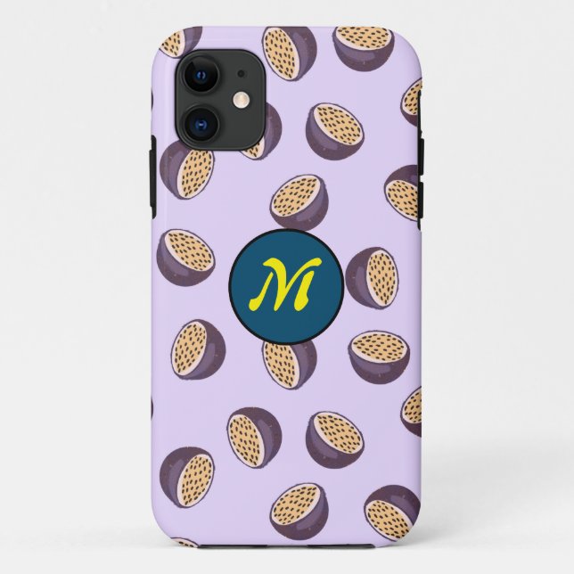 Capa Para iPhone 11 Frutas de paixão aguda monogramas púrpura (Verso)