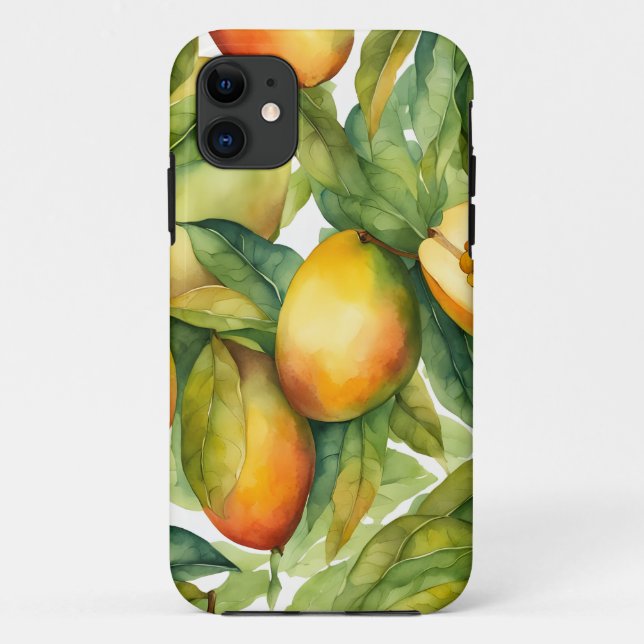 Capa Para iPhone 11 Frutas e Folhas de Manga  (Verso)