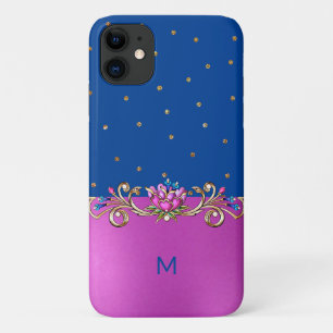 Capa Para iPhone 11 Fuchsia Blue e Dourado Monograma