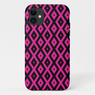 Capa Para iPhone 11 Fuchsia e padrão de diamante preto