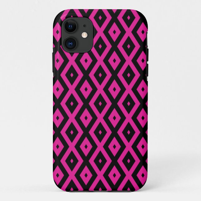 Capa Para iPhone 11 Fuchsia e padrão de diamante preto (Verso)