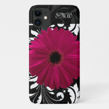 Fuchsia Gerbera Daisy com espiral Preta e Branca