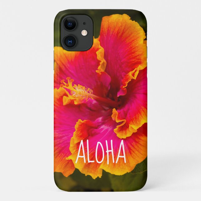 Capa Para iPhone 11 Fuchsia havaiana e Orange Hibiscus de Kauai (Verso)