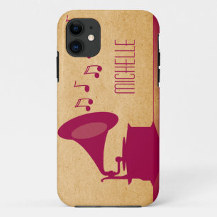 Capa Para iPhone 11 Fuchsia Vintage Gramophone BT iPhone 5 Case