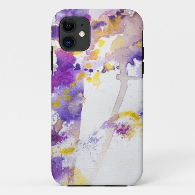 Capa Para iPhone 11 fundo amarelo e roxo da aguarela (Verso)