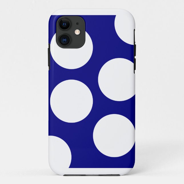 Capa Para iPhone 11 Fundo Azul e Bolinhas de Círculos Brancos Grandes (Verso)