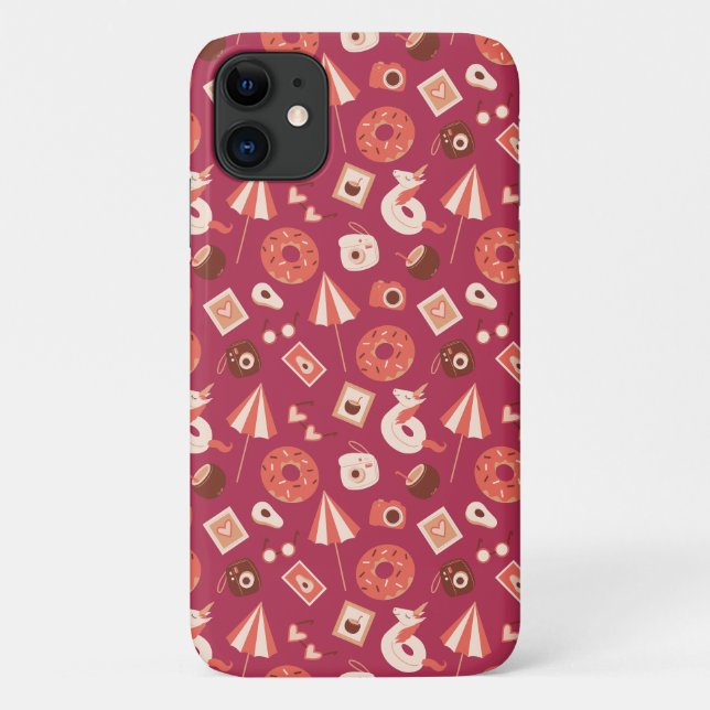 Capa Para iPhone 11 Fundo da Maroon da Summer Stuff (Verso)