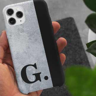 Capa Para iPhone 11 Fundo de Cimento Concreto Monograma Preto Para Hom