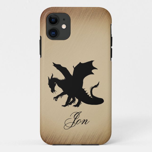 Capa Para iPhone 11 Fundo Rústico Dragão Preto Pessoal (Verso)