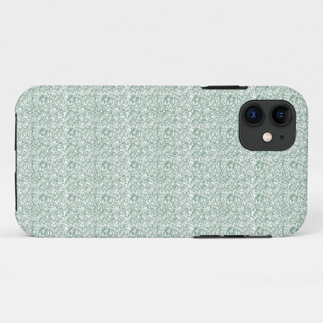 Capa Para iPhone 11 fundo verde e branco com folhas pequenas (Verso (horizontal))