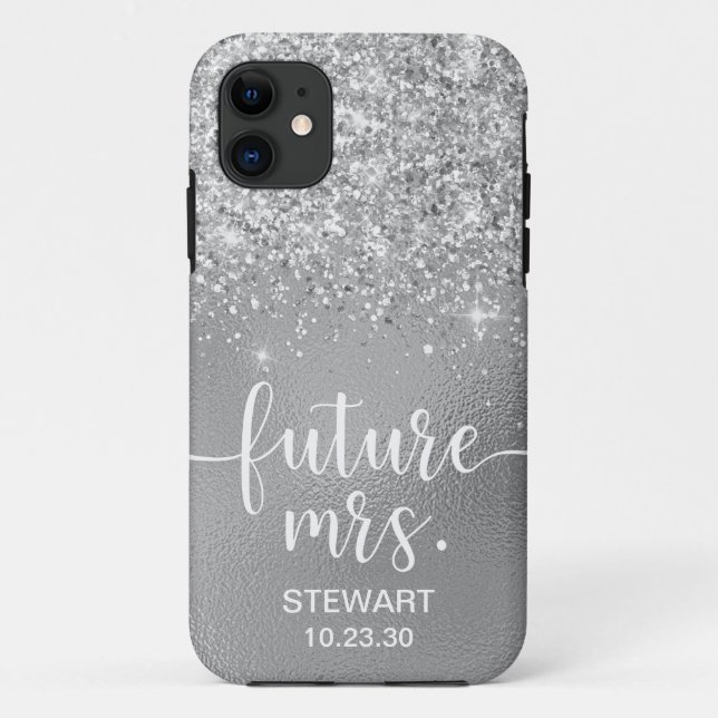 Capa Para iPhone 11 Futuro Caso Mrs Silver Glitter Case-Mate iPhone (Verso)