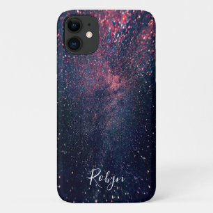 Capa Para iPhone 11 Galáxia Moderna Brilho Nome Personalizado Feminino
