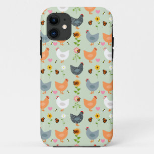 Capa Para iPhone 11 Galinhas no iPhone Verde das Flores 11
