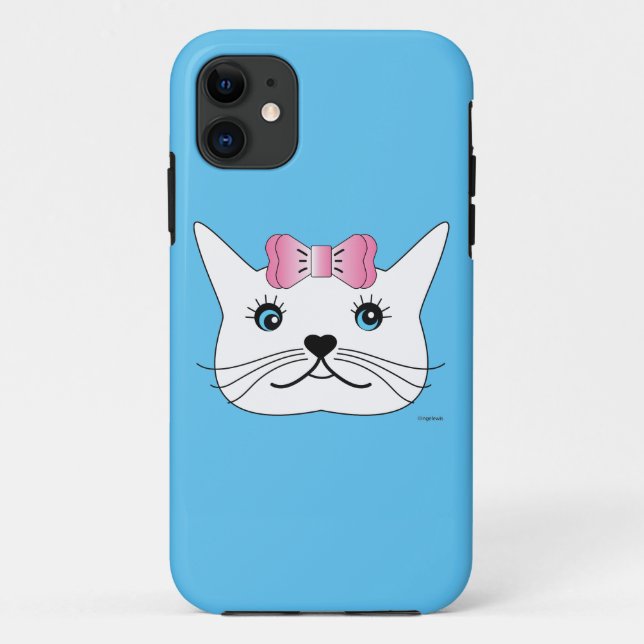 Capa Para iPhone 11 Garota Bonita-Gato-com-Arco Rosa (Verso)