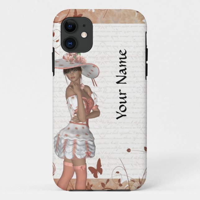 Capa Para iPhone 11 Garota de chapéu de verão (Verso)