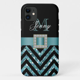 CAPA PARA iPhone 11 GAROTA DE CHEVRON CHEVRON TURQUOISTA PRETA