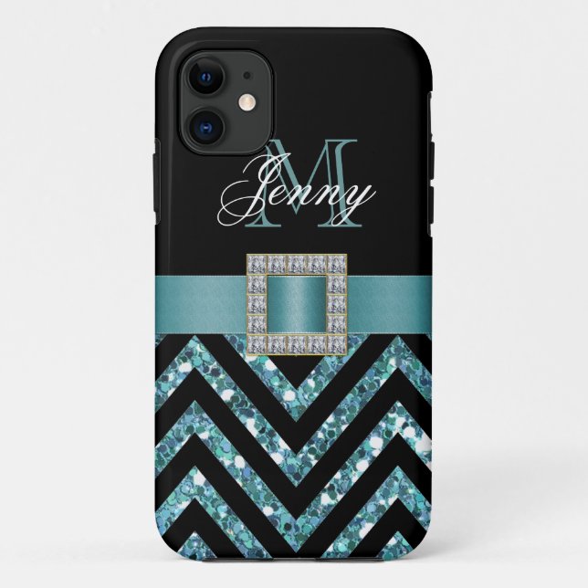 CAPA PARA iPhone 11 GAROTA DE CHEVRON CHEVRON TURQUOISTA PRETA (Verso)