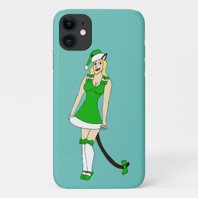 Capa Para iPhone 11 Garota de Natal Verde (Verso)