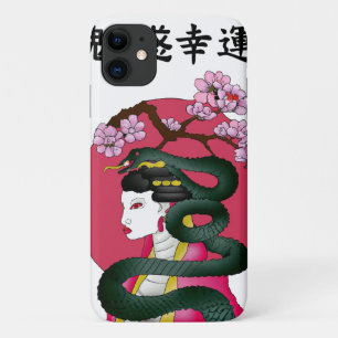Capa Para iPhone 11 Garota Geisha e serpente