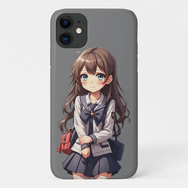 Capa Para iPhone 11 Garota japonesa da escola de animação (Verso)