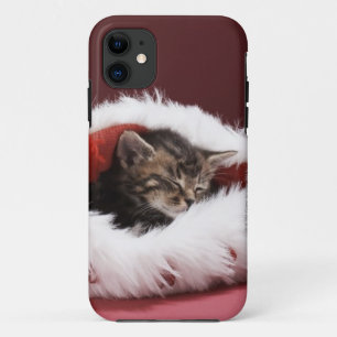Capa Para iPhone 11 Gatinho adormecido no chapéu do Natal
