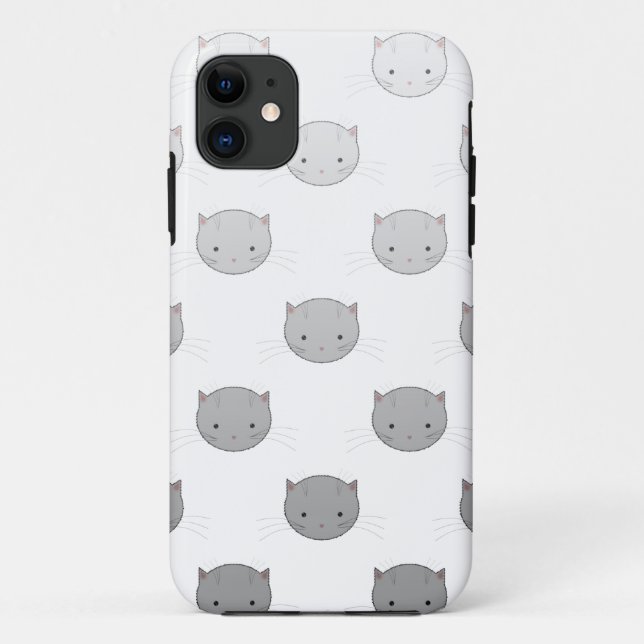 Capa Para iPhone 11 Gatinho bonito rosto em Cinza branca preta (Verso)
