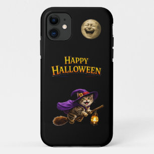 Capa Para iPhone 11 Gatinho e lua risonha Halloween caprichoso e feliz