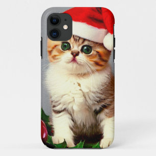 Capa Para iPhone 11 Gatinho natal vintage em Santa Hat