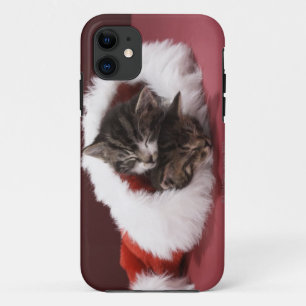 Capa Para iPhone 11 Gatinhos adormecidos junto no chapéu do Natal