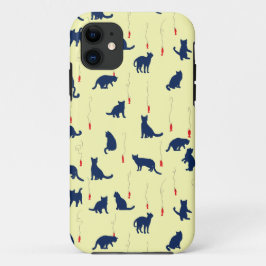Capa Para iPhone 11 Gatinhos fofos azuis e peixes vermelhos