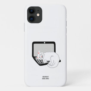 Capa Para iPhone 11 Gato Branco Dormindo no Laptop Apple iPhone 11 Cas