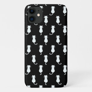 Capa Para iPhone 11 Gato Branco Isolado em Padrão de Pontos Pretos