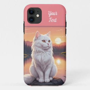 Capa Para iPhone 11 Gato Branco junto ao Lago