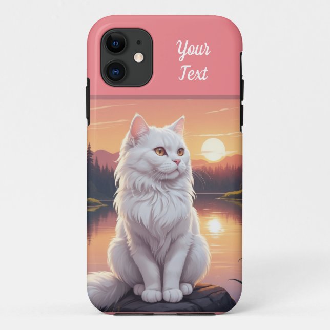 Capa Para iPhone 11 Gato Branco junto ao Lago (Verso)