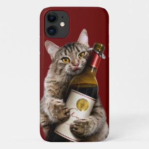 Capa Para iPhone 11 Gato Com Garrafa De Vinho