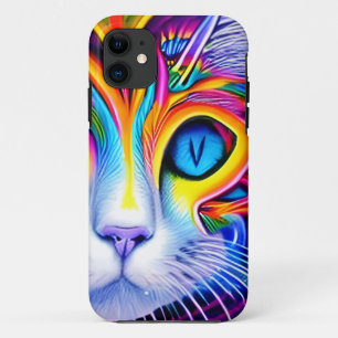 Capa Para iPhone 11 Gato de Abstrato de Olhos Azuis Legal Gerado por A