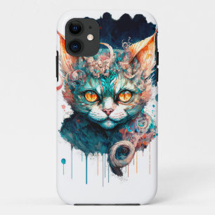 Capa Para iPhone 11 Gato de aquarela no estilo steampunk