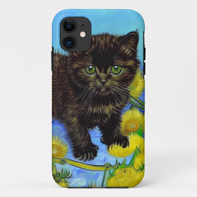 Capa Para iPhone 11 Gato de estilo Van Gogh com Sunflower (Verso)