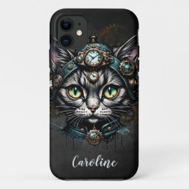 Capa Para iPhone 11 Gato de galinha bonito com relógios e marchas.