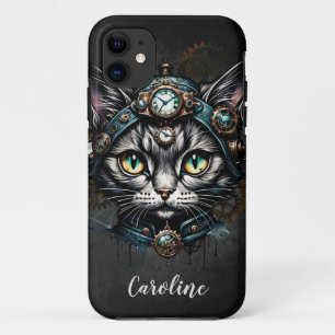 Capa Para iPhone 11 Gato de galinha bonito com relógios e marchas.