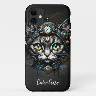 Capa Para iPhone 11 Gato de galinha bonito com relógios e marchas.