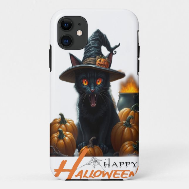Capa Para iPhone 11 Gato de Halloween  (Verso)