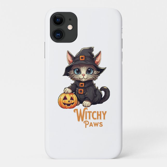 Capa Para iPhone 11 Gato de Halloween Patas Bruxa (Verso)