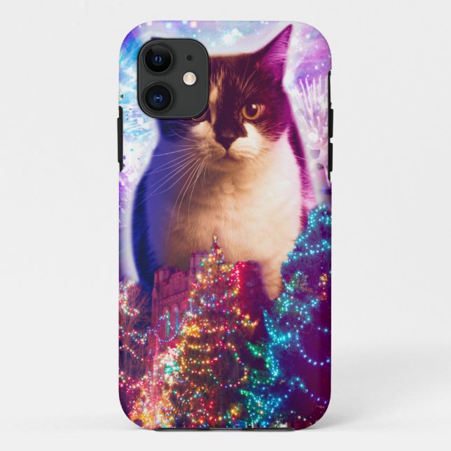 Capa Para iPhone 11 Gato de Natal Gigante (Verso)