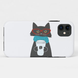Capa Para iPhone 11 Gato de vidro segurando uma xícara de café