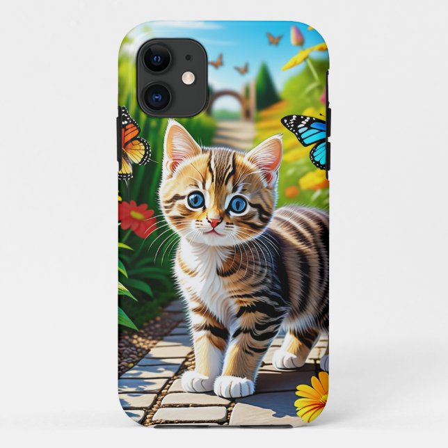 Capa Para iPhone 11 Gato e borboletas (Verso)